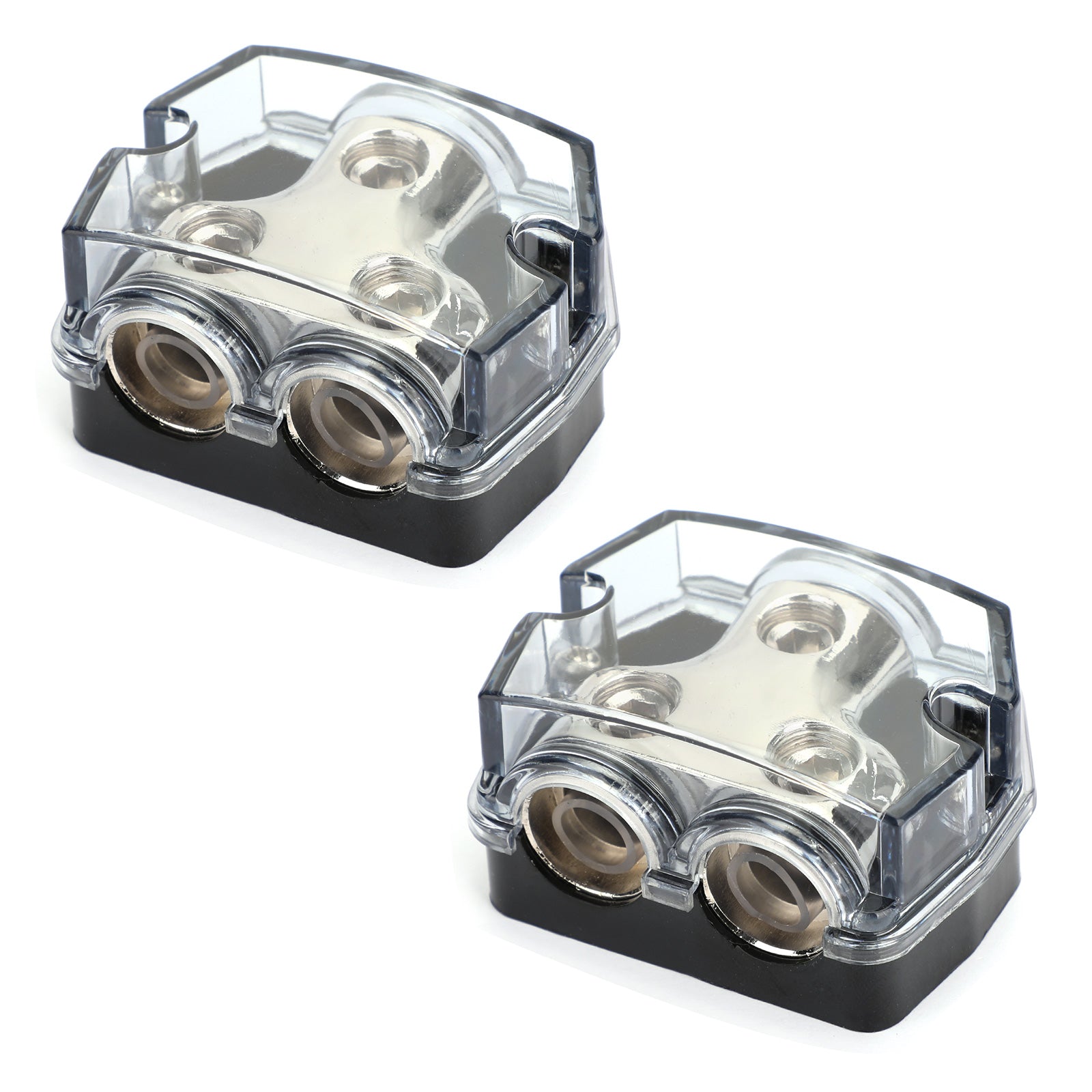 Heat resistant Splitter Clear Cover Nickel Plated 2pcs Distribution Block 1x0 In 2x0 GA Out Splitter Fusebox plastic housing for Car Audio Marine