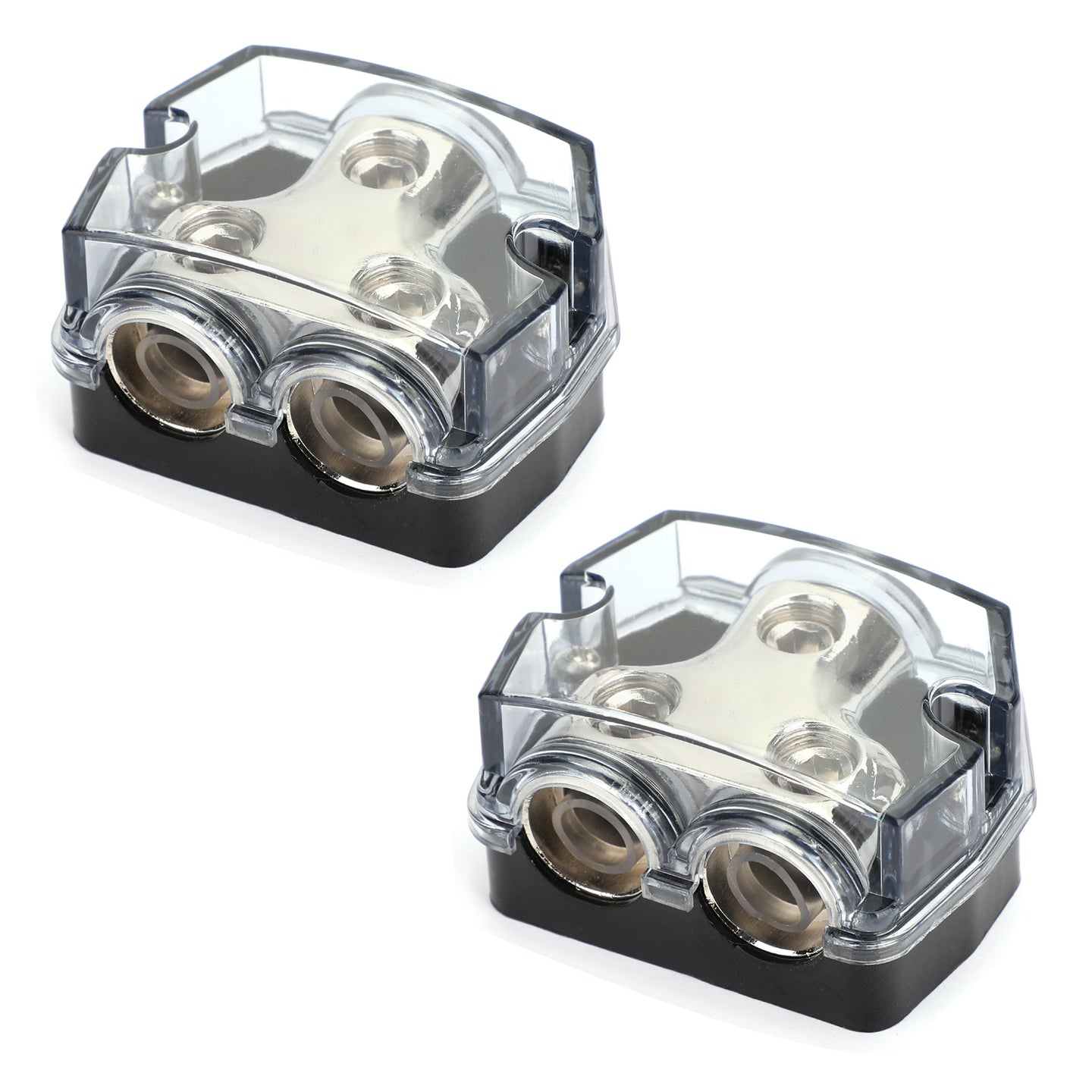 Heat resistant Splitter Clear Cover Nickel Plated 2pcs Distribution Block 1x0 In 2x0 GA Out Splitter Fusebox plastic housing for Car Audio Marine