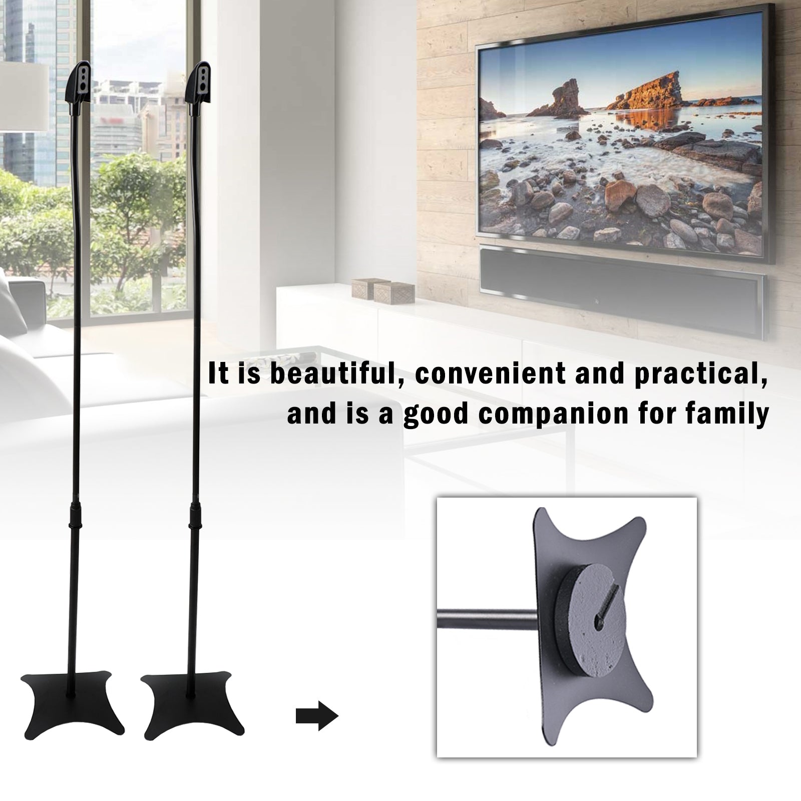 Pair of Adjustable Height Surround Sound Speaker Stands for Satellite & Bookshelf Speakers, Fits Bose, with Cable Management