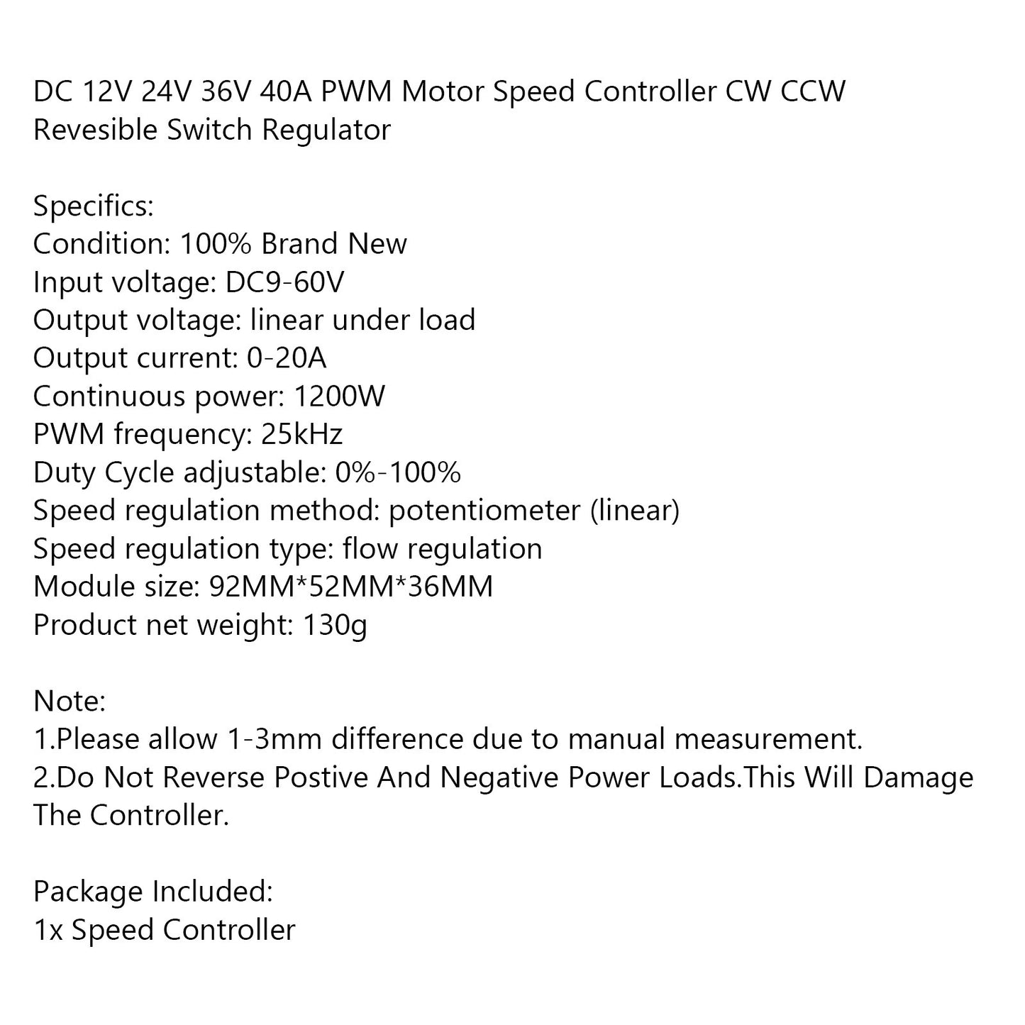 12V 24V Max 20A PWM DC Motor Stepless Variable Speed Control Controller Switch
