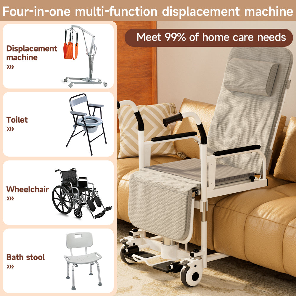 4-in-1 Lift Wheelchair, Waterproof, Shower/Toilet/Transfer, 150 kg Capacity
