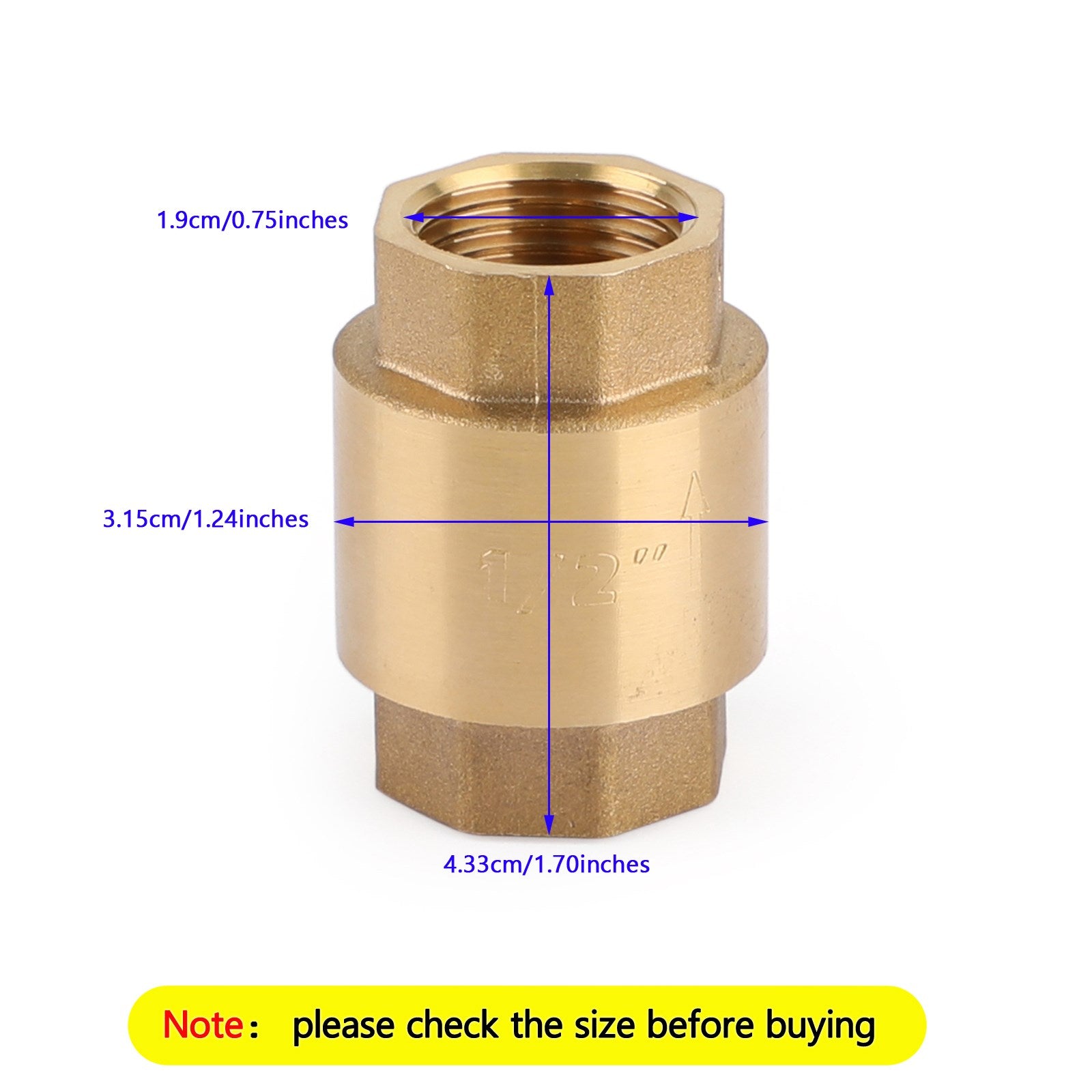 DN15 1/2" NPT In-Line Check Valve Brass Spring Loaded Inline 200PSI