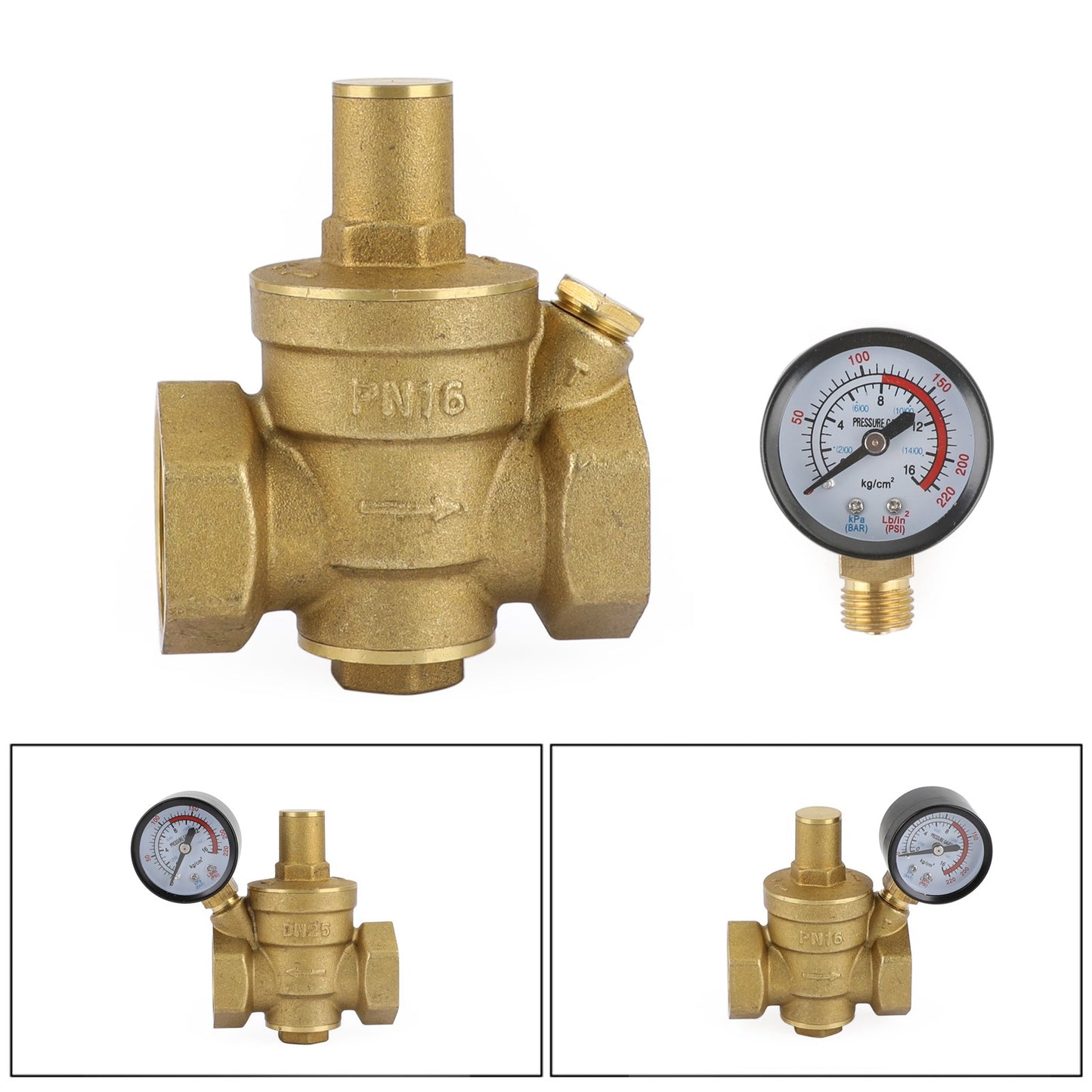 DN25 1" Brass Adjustable Water Pressure Reducing Regulator Valves With Gauge