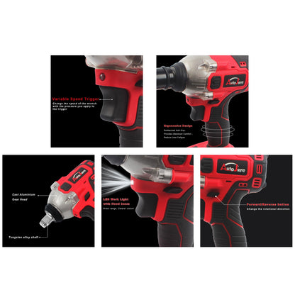 1/2 21V Brushless Impact Wrench Torque Rattle Gun Electric Ratchet w/battery