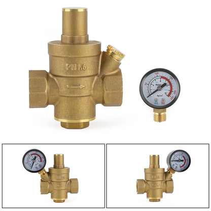 DN15 Brass Adjustable 1/2 Water Pressure Regulator Reducer With Gauge Meter
