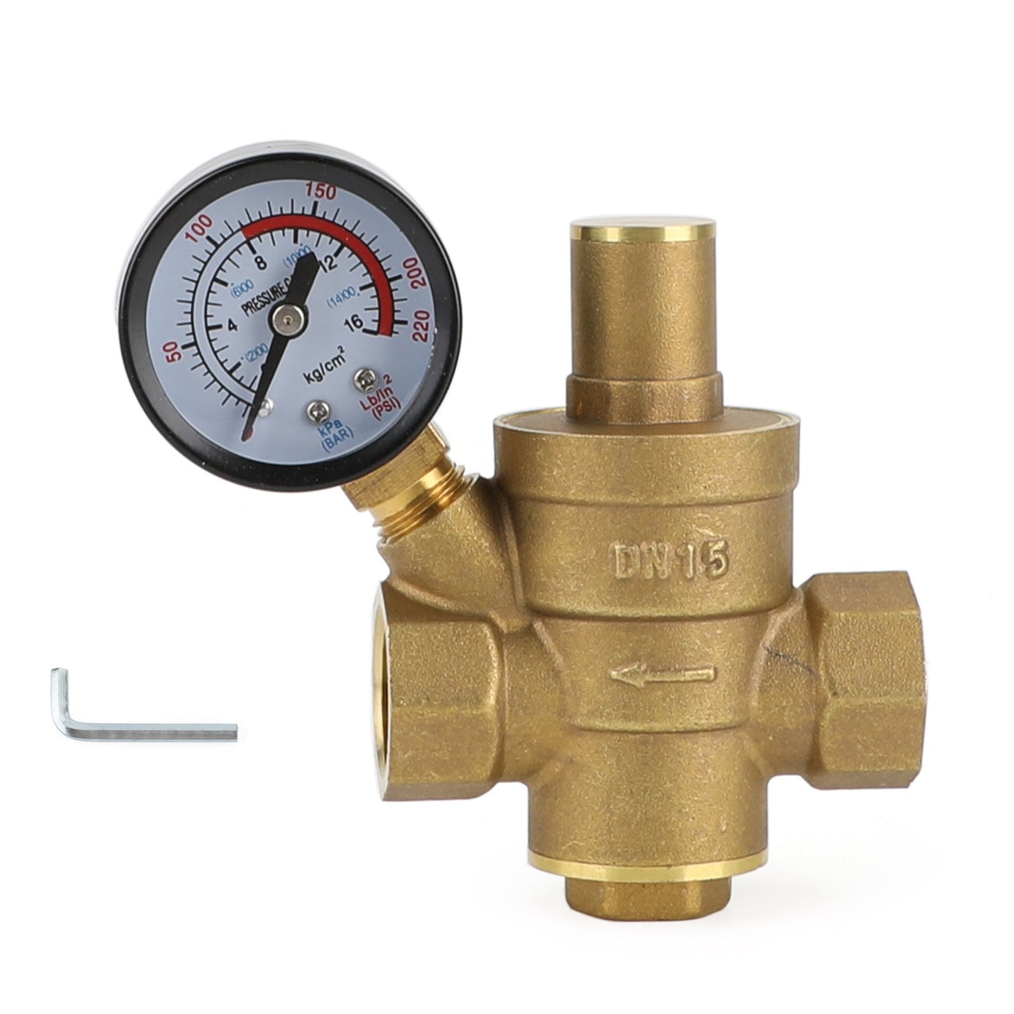 DN15 Brass Adjustable 1/2 Water Pressure Regulator Reducer With Gauge Meter