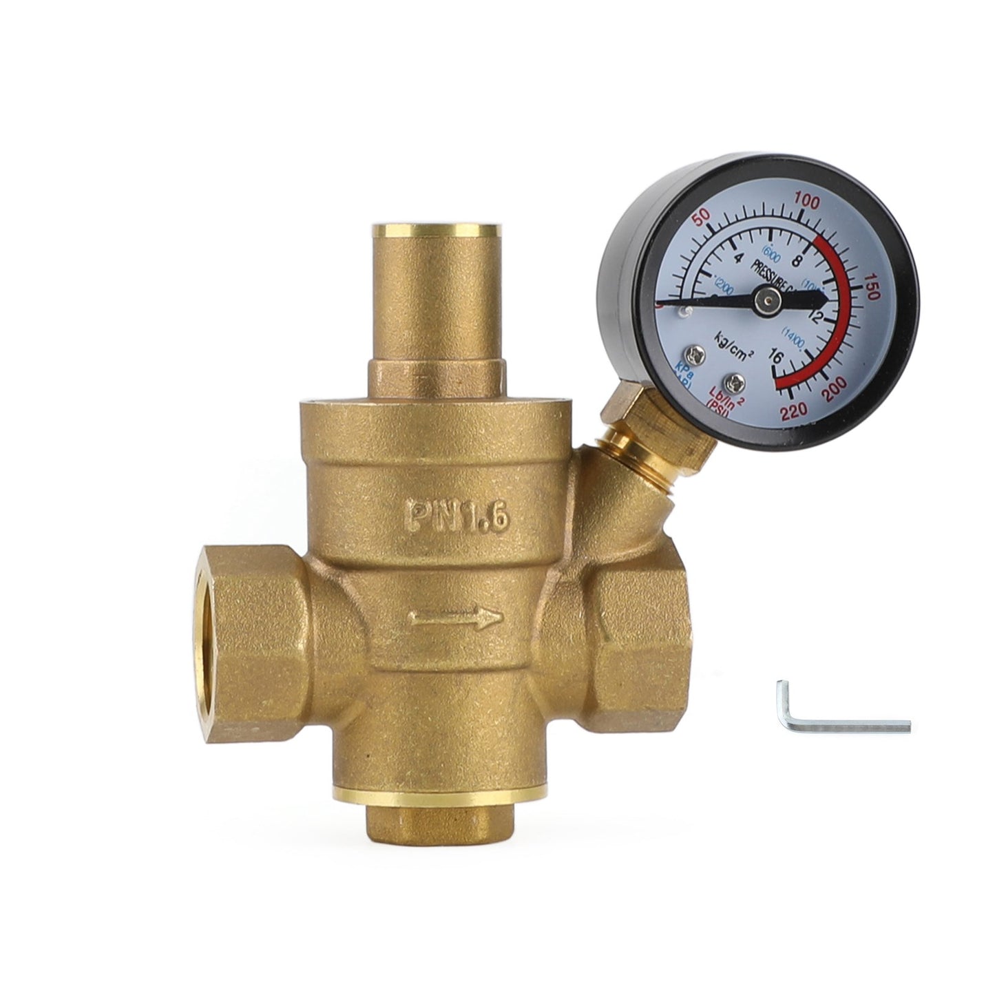 DN15 Brass Adjustable 1/2 Water Pressure Regulator Reducer With Gauge Meter