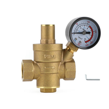 DN15 Brass Adjustable 1/2 Water Pressure Regulator Reducer With Gauge Meter