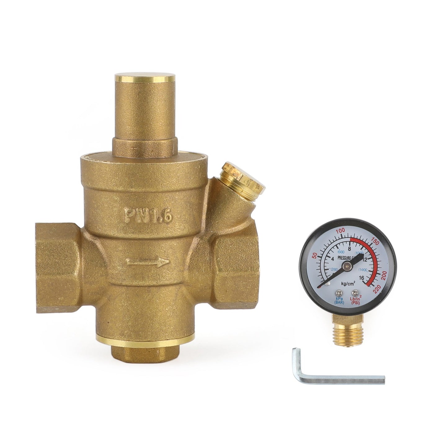 DN15 Brass Adjustable 1/2 Water Pressure Regulator Reducer With Gauge Meter