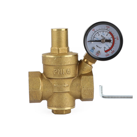 DN20 3/4" Brass Adjustable Water Pressure Reducing Regulator Valves With Gauge
