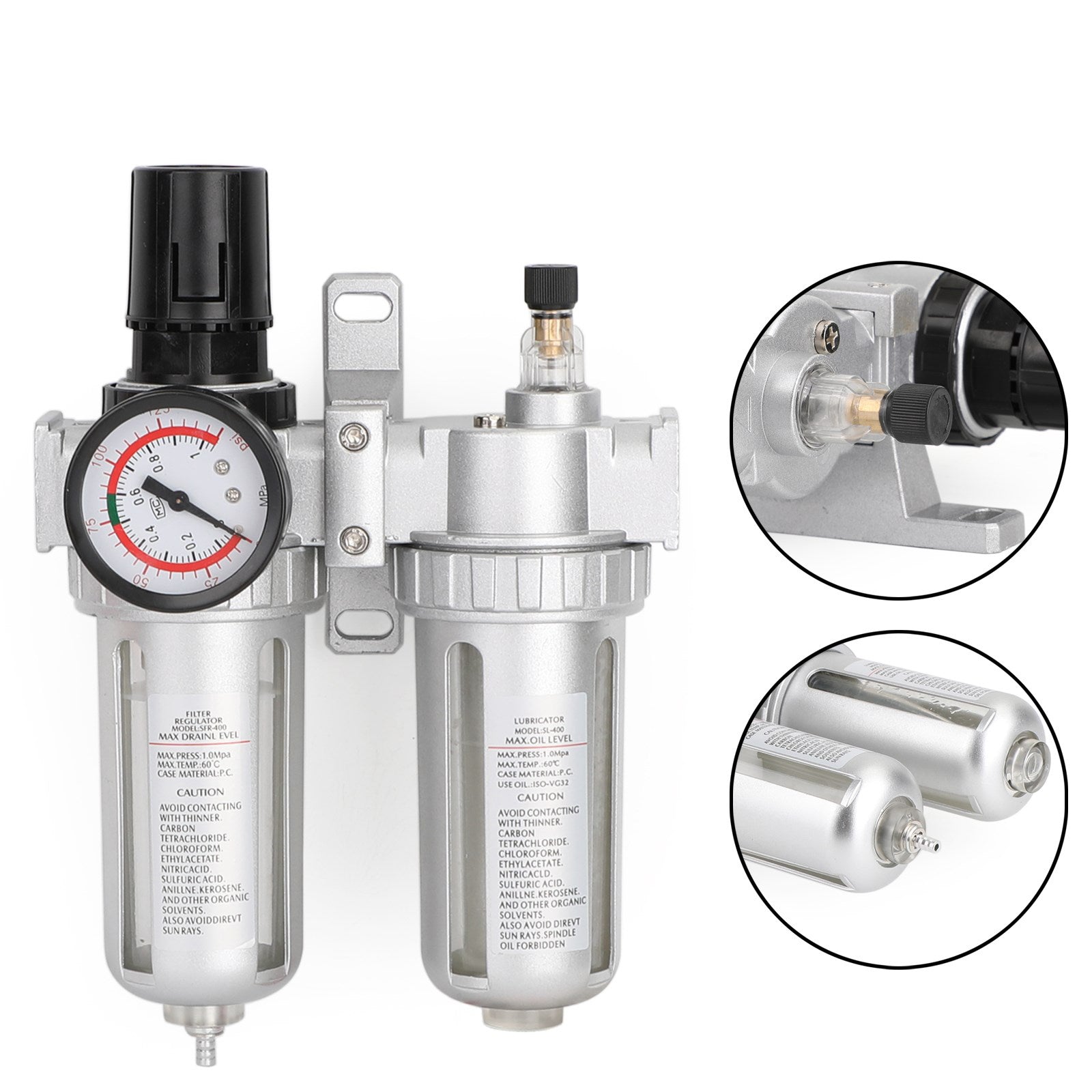 1/2" Compressed Air Filter Regulator & Water Separator with Gauge, 40 Micron, 145 PSI for Air Compressor Lines