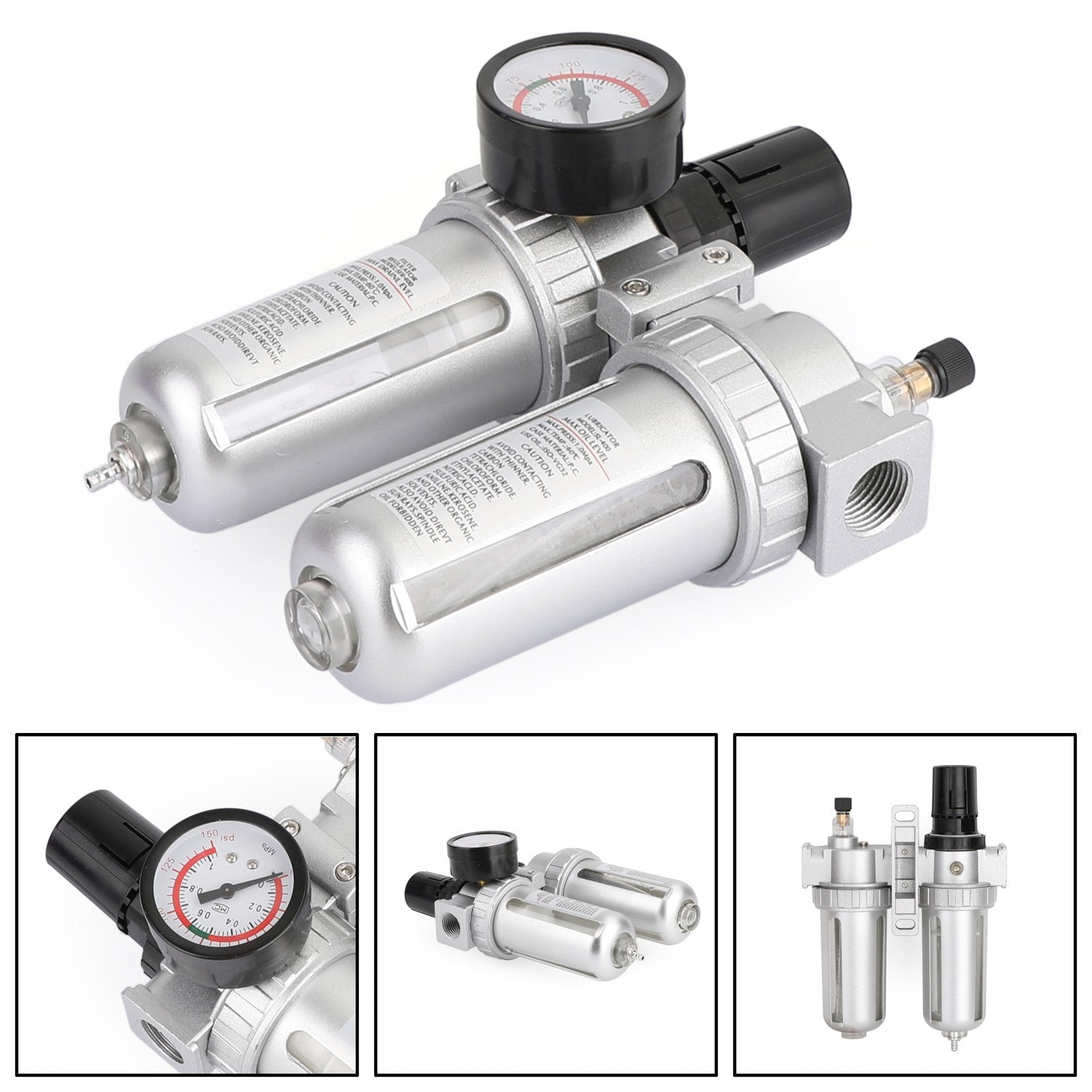 1/2" Compressed Air Filter Regulator & Water Separator with Gauge, 40 Micron, 145 PSI for Air Compressor Lines
