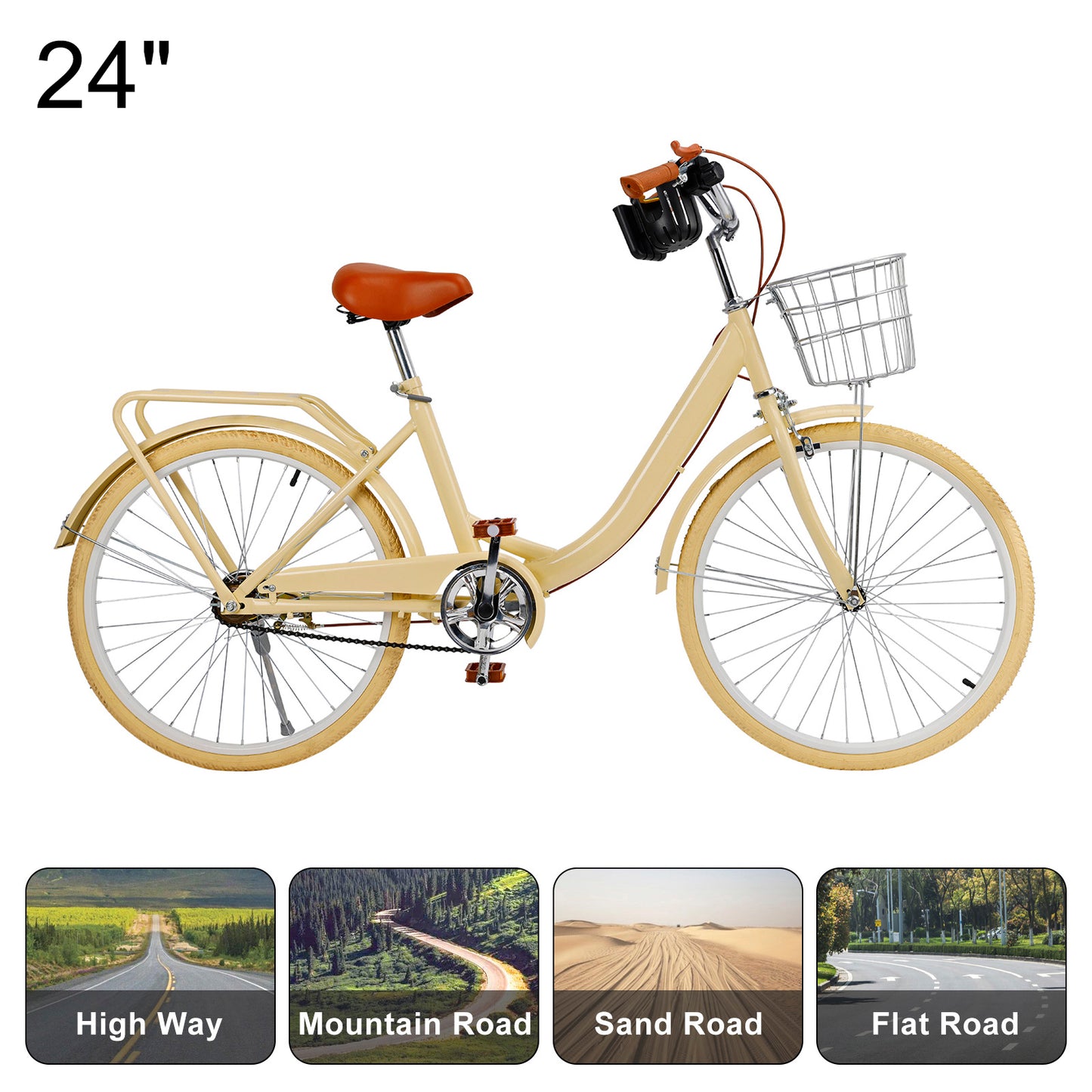 24/26 inch Women City Bicycle Beach Cruiser Bike with Basket & Rack