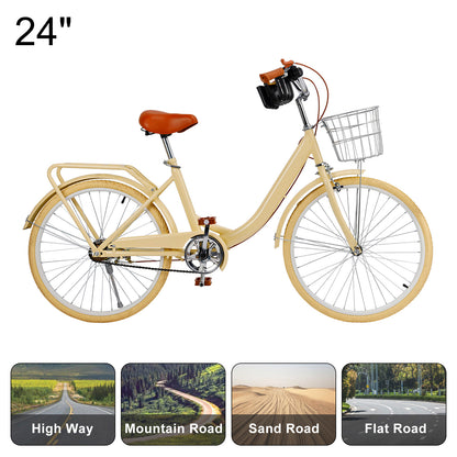 24/26 inch Women City Bicycle Beach Cruiser Bike with Basket & Rack