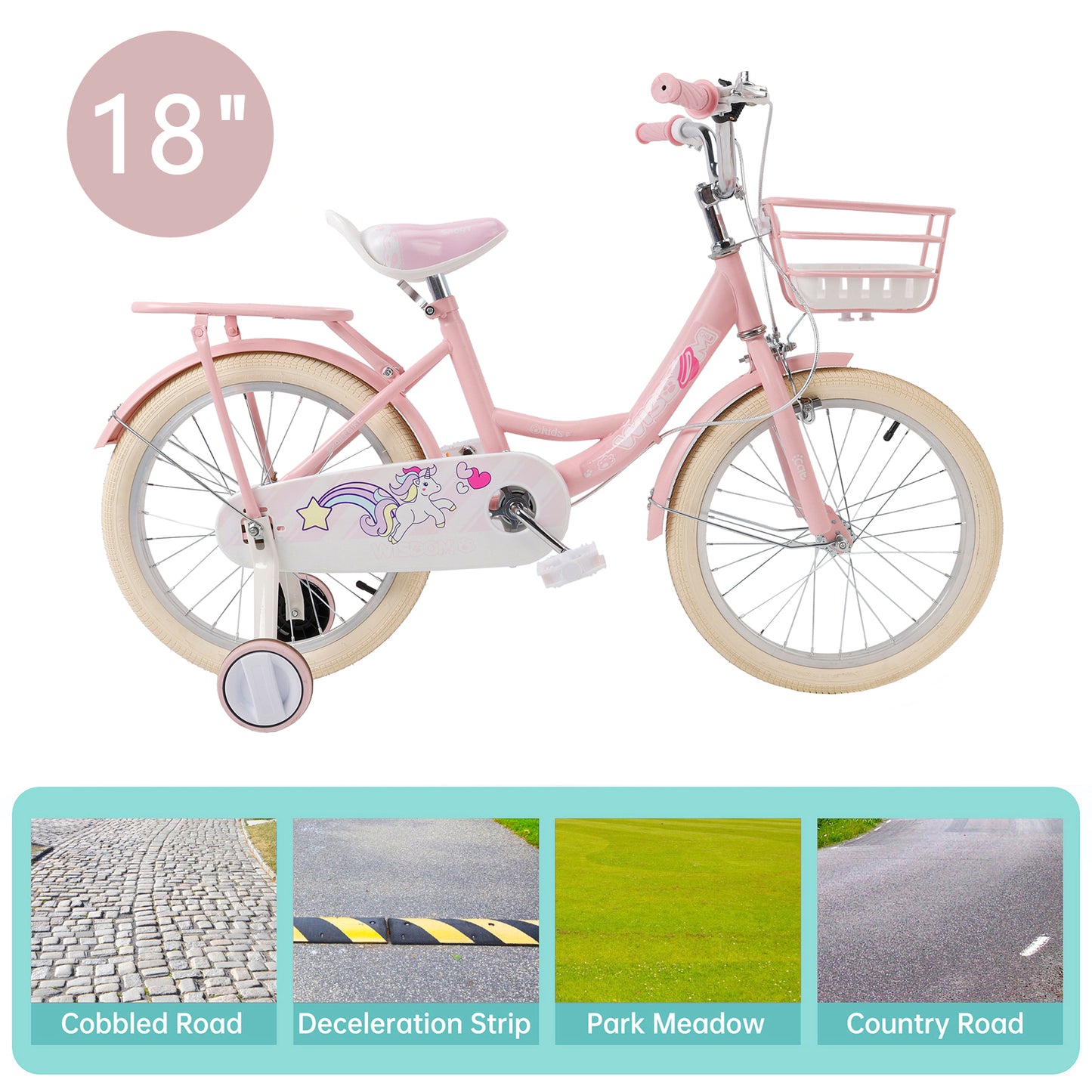 16"/18" Child Bicycle Girls Bike with auxiliary wheels & Rack & Basket