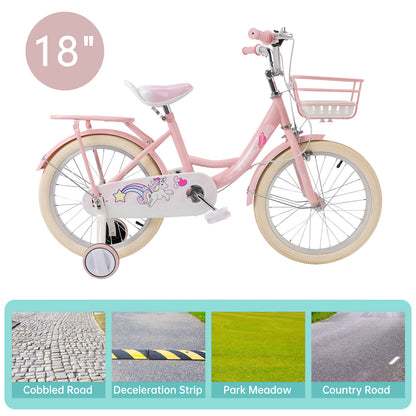 16"/18" Child Bicycle Girls Bike with auxiliary wheels & Rack & Basket