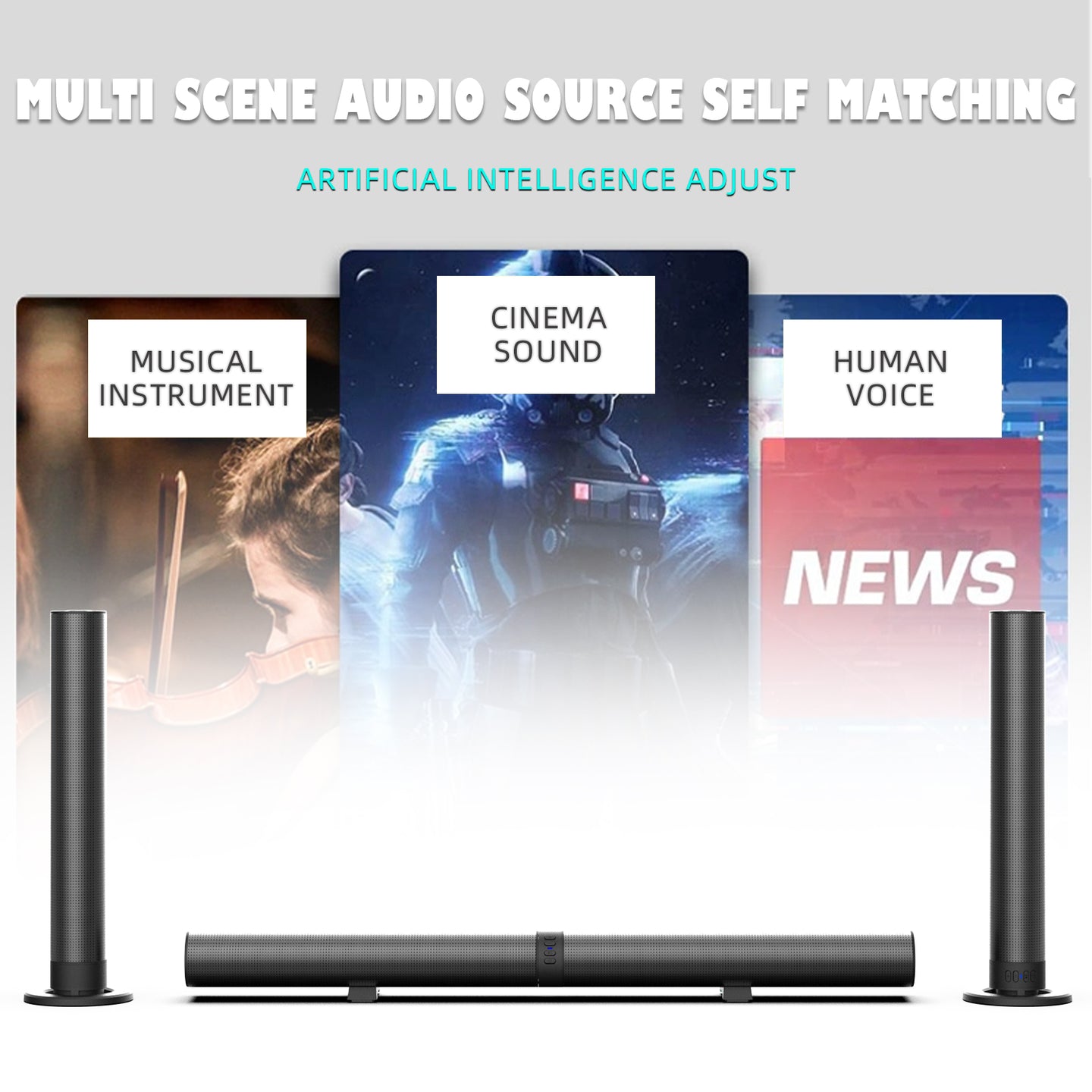 40cm Bluetooth Sound Bar System – Wireless Detachable Subwoofer & 2 Speaker Surround Audio