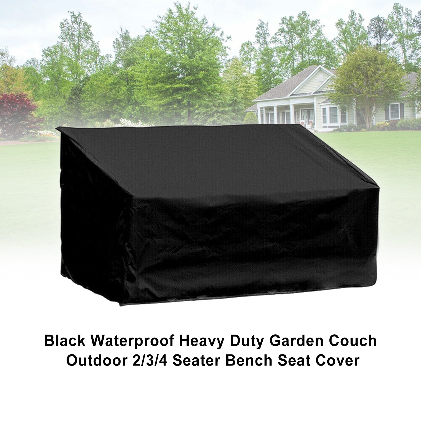 Black Waterproof Heavy Duty Garden Couch Outdoor 2/3/4 Seater Bench Seat Cover, 4Seats 190x66x89cm