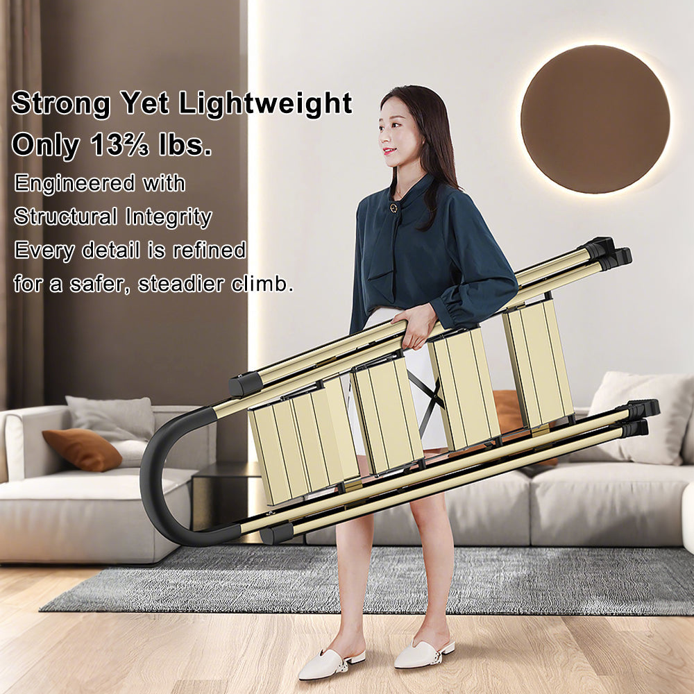 Ultra-Slim 4-Step Folding Ladder, Folds to 2.8", Lightweight Aluminum Step Stool with Safety Handle, 330lb Capacity