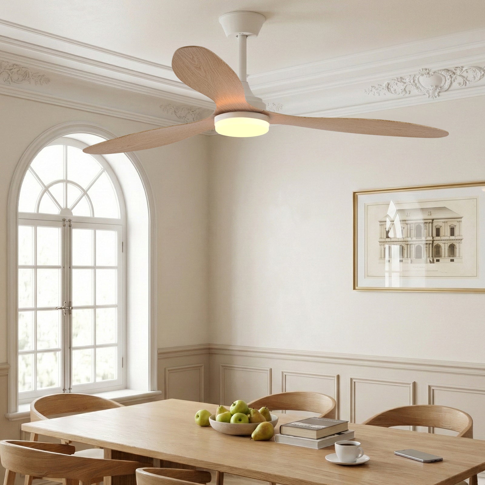 Remote Quiet 6 Speeds Black White Modern 52" Pendant Ceiling Fan with Light