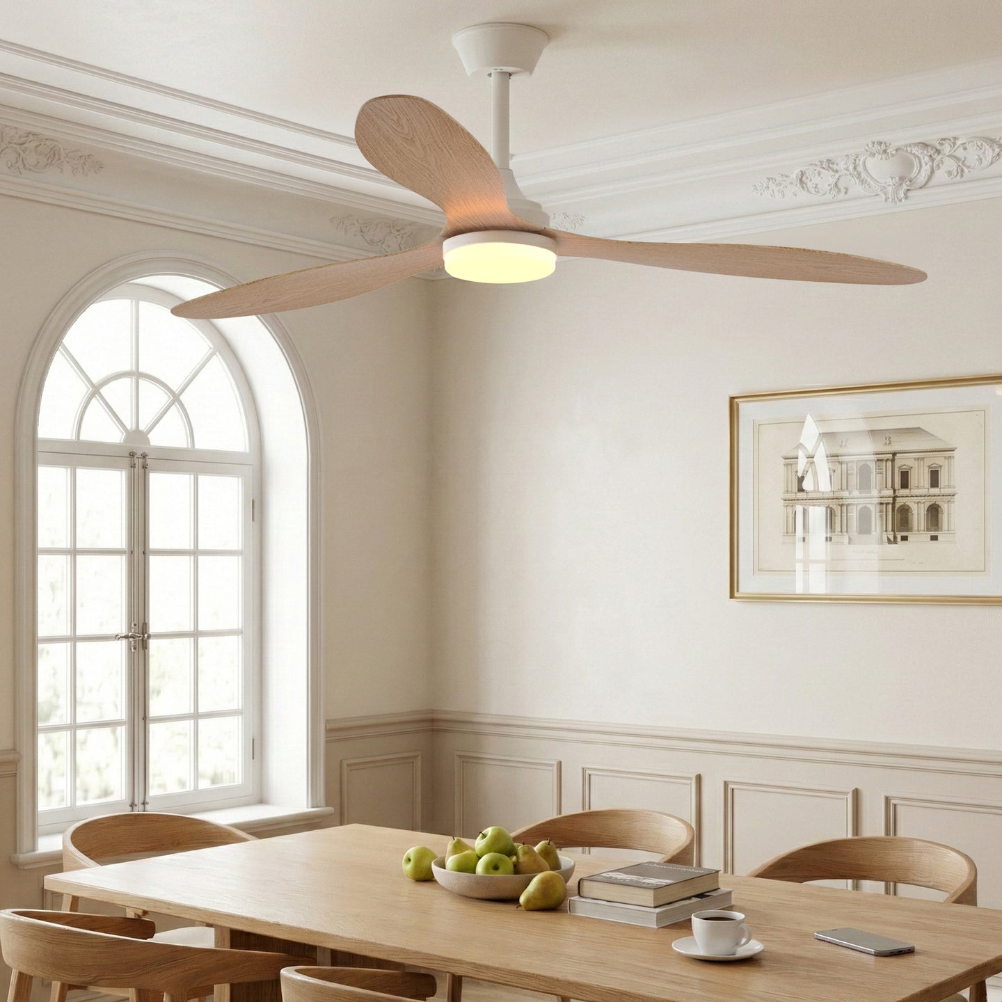 Remote Quiet 6 Speeds Black White Modern 52" Pendant Ceiling Fan with Light