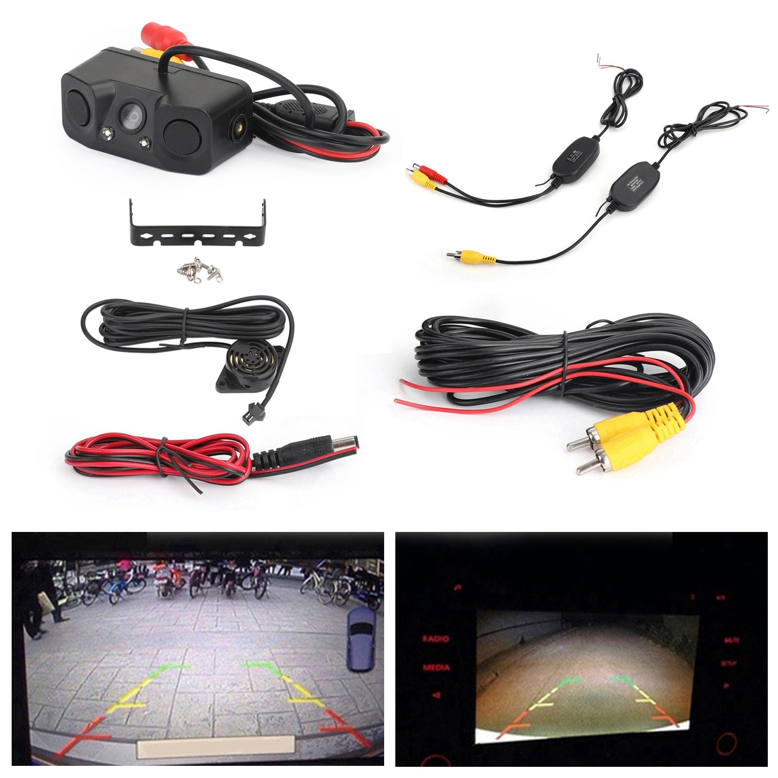 Areyourshop 3in1 Wireless 170° Car Reverse Rear View Camera with Backup Radar Parking Sensor