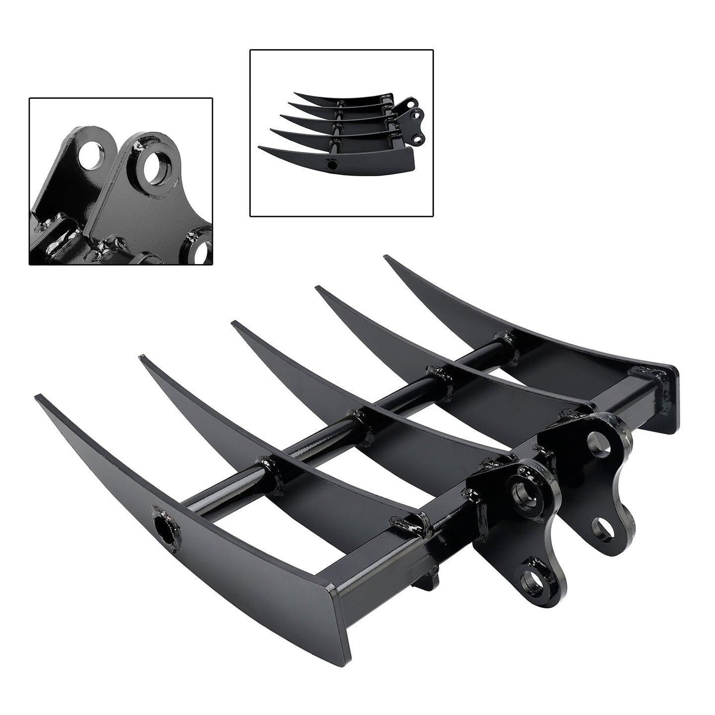 Mini Excavator Rake Attachment for 25mm Pins, 90mm Centers & 90mm Span, for Land Clearing & Root Removal