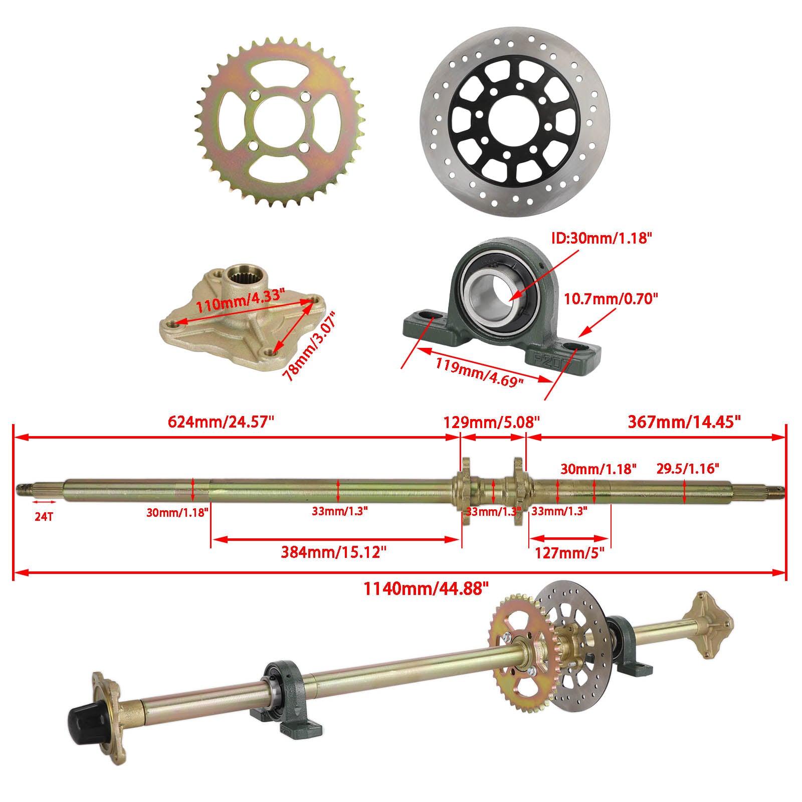 Various ATV Quad Go Kart Rear Live Axle Kit Sprocket Brake Wheel (Copy)