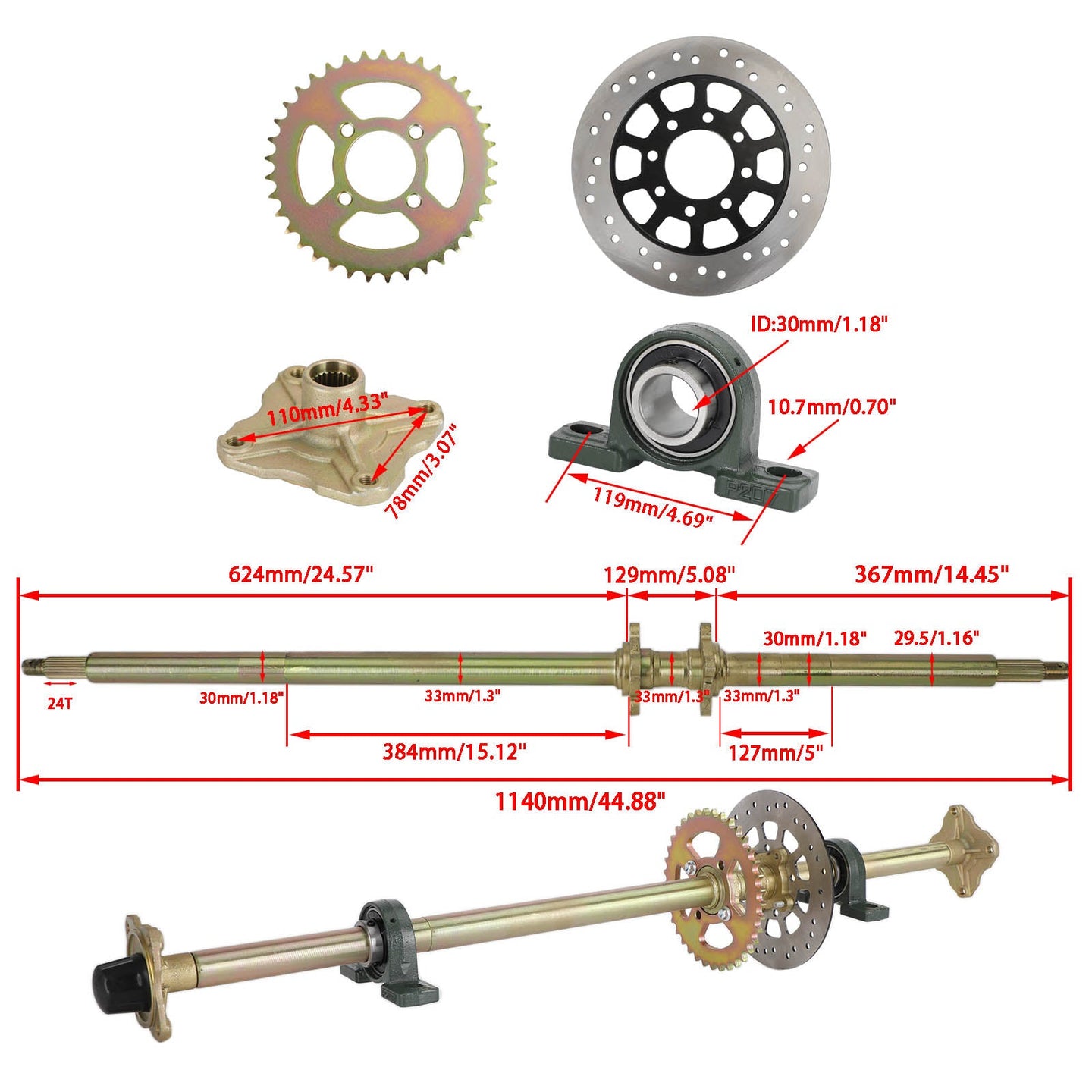 Various ATV Quad Go Kart Rear Live Axle Kit Sprocket Brake Wheel (Copy)