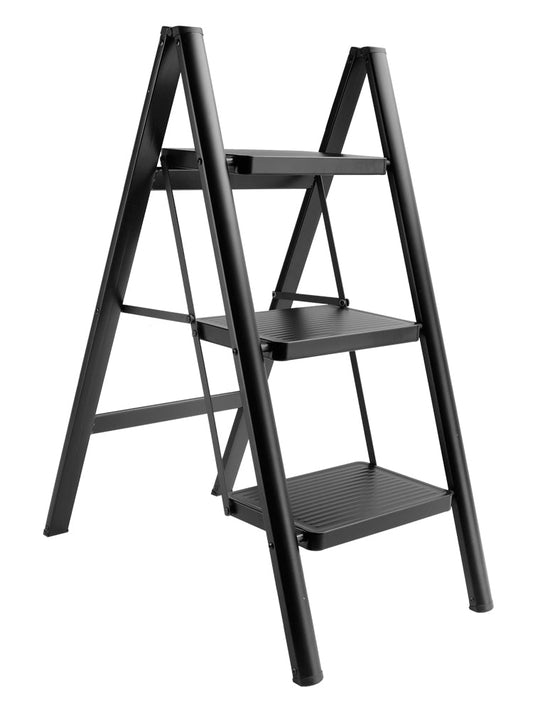 Compact Stepladder, 3 Tiers, Foldable, Aluminum, Wide, Lightweight