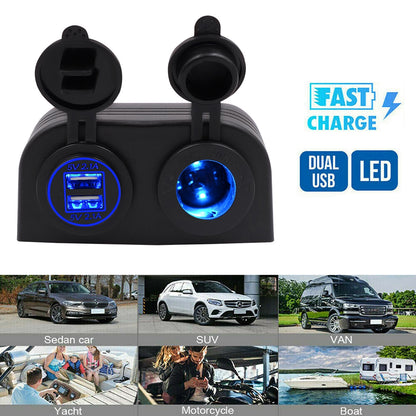 12V Dual USB Car Charger Socket – 4.2A Power Outlet with Surface Mount for Marine, RV, Truck, Boat