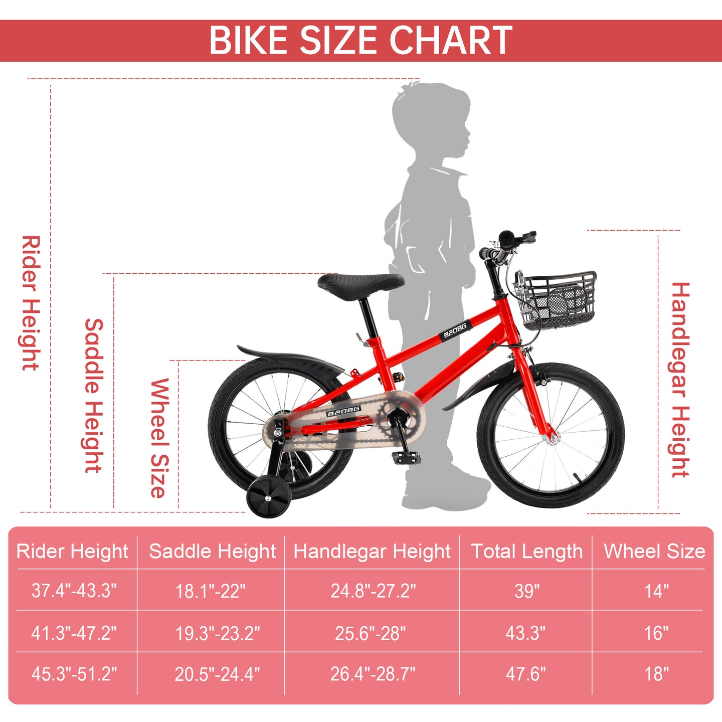 14" Kids Toddlers Bicycle for Boys and Girls with Training Wheels Basket Red