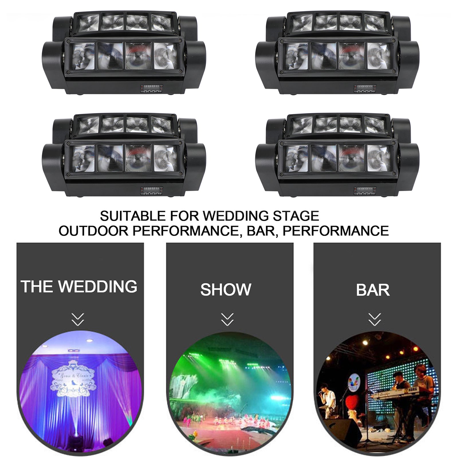 4Pcs 80W 8LED RGBW Spider Moving Head Stage Lighting Beam DMX Party DJ Lighting (Copy)