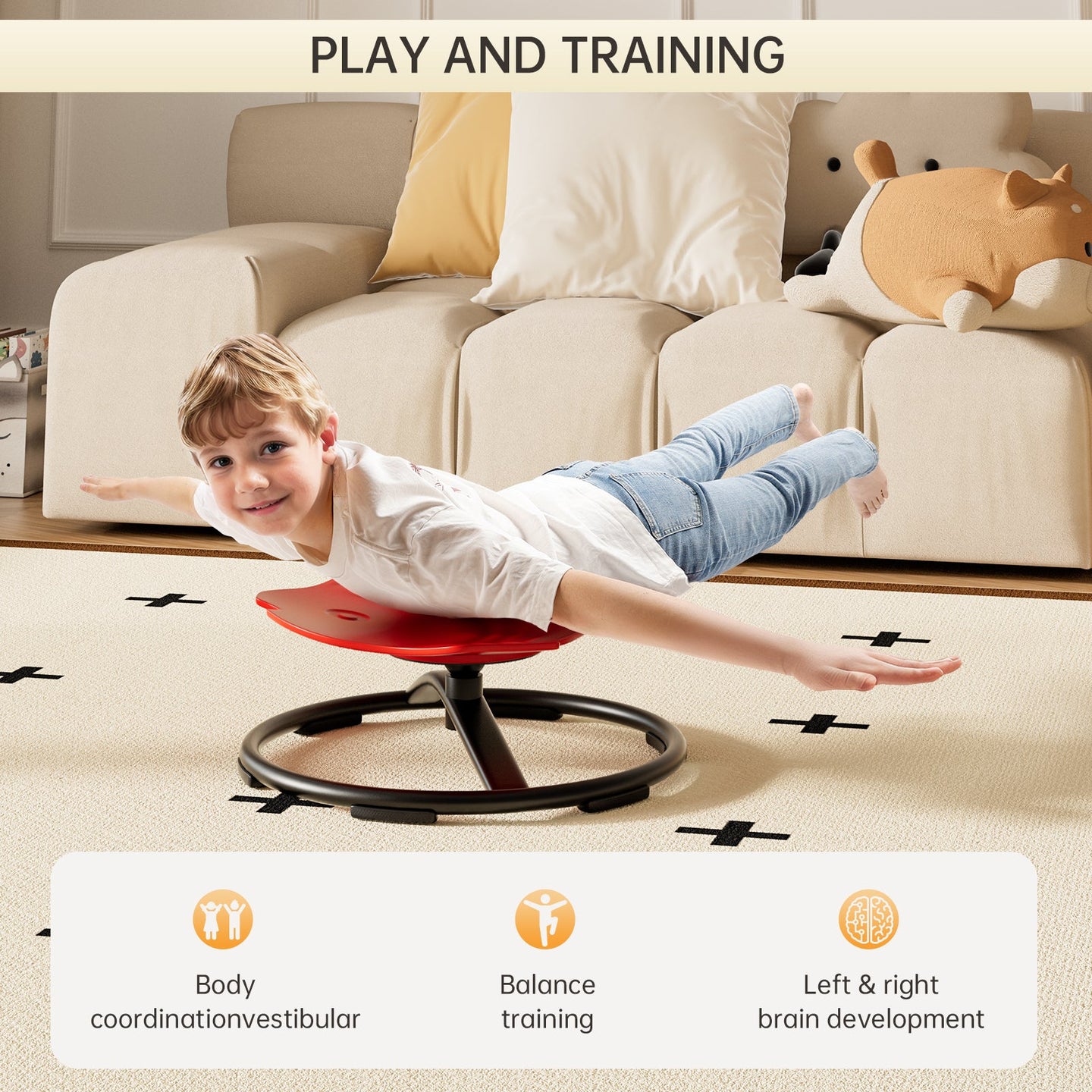 Sit + Spin 360° Sensory Spinning Seat Swivel Toy Kids Fish Wobble Chair Stool