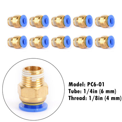 Male Straight Push In To Connect Air Fitting Tube OD 4/6mm x NPT 1/4 1/8", 6mm / 1/8"