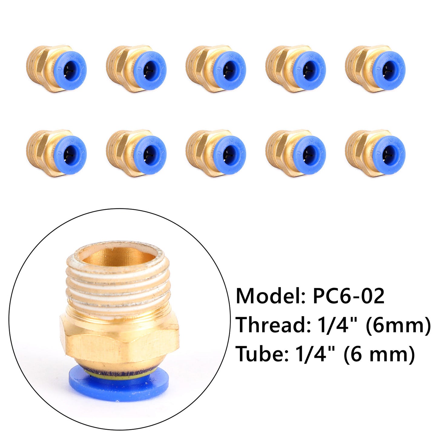 Male Straight Push In To Connect Air Fitting Tube OD 4/6mm x NPT 1/4 1/8", 6mm / 1/4"