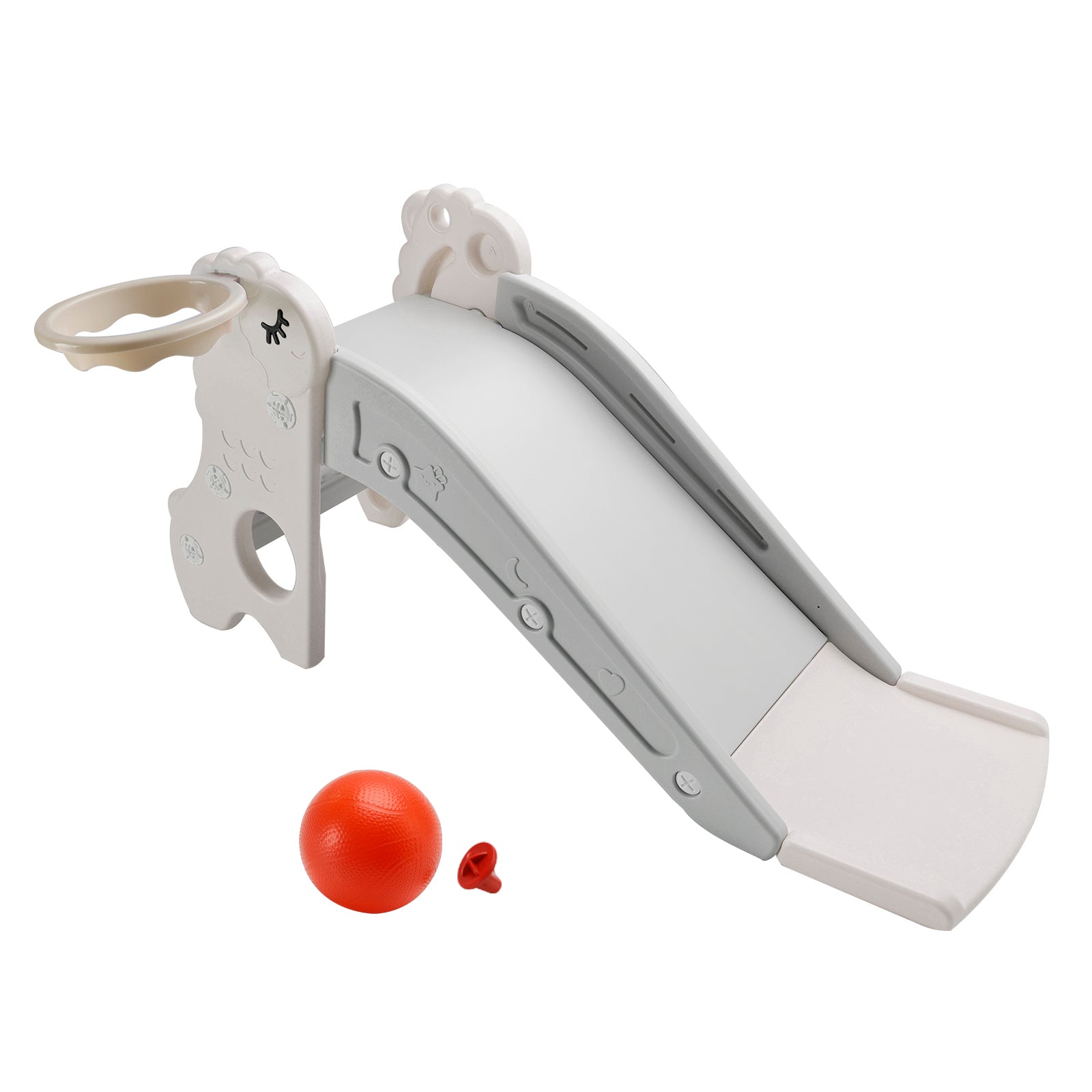 3In1 Kid Folding Slide With Climber,Basketball Hoop,Freestanding Slide Toy White