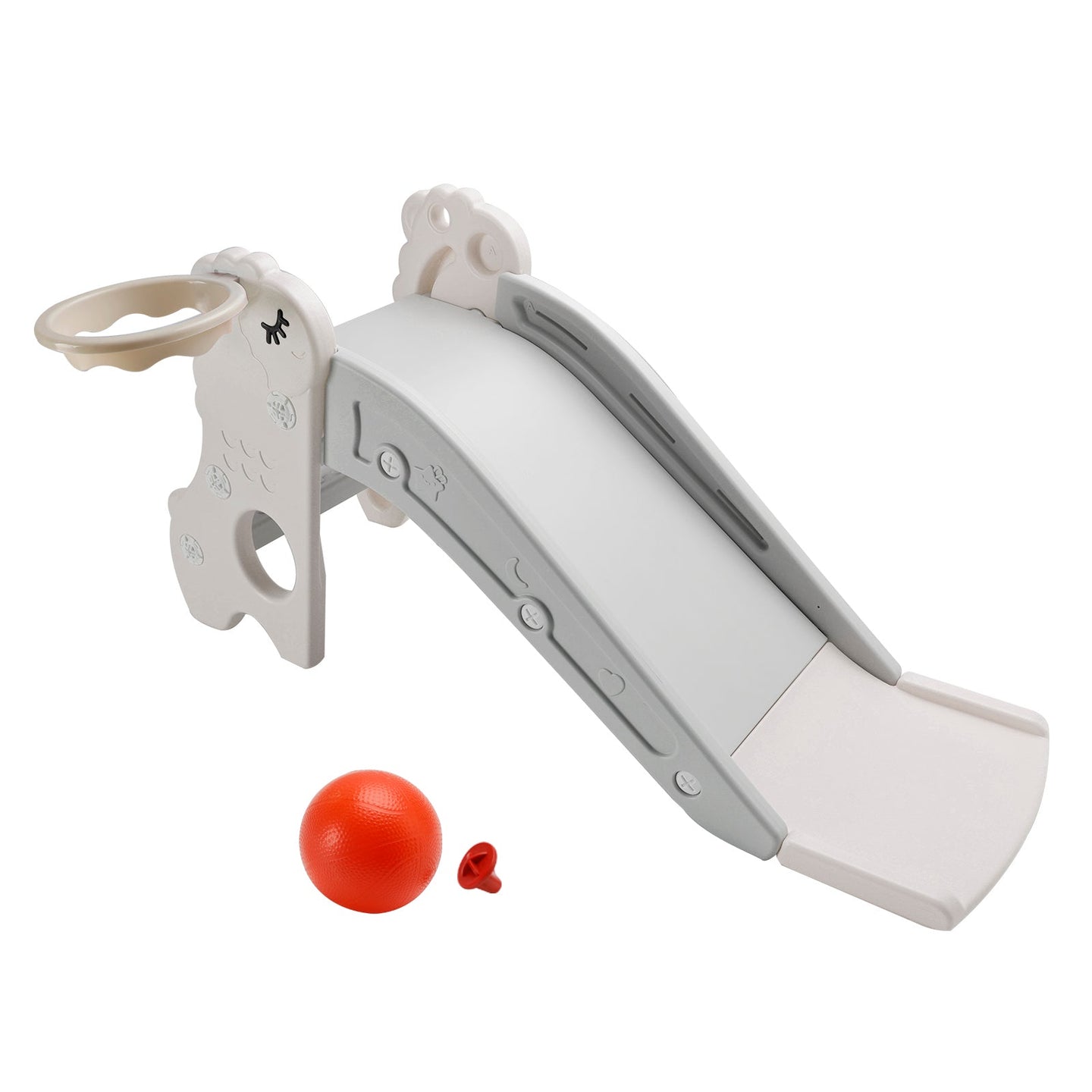 3In1 Kid Folding Slide With Climber,Basketball Hoop,Freestanding Slide Toy White