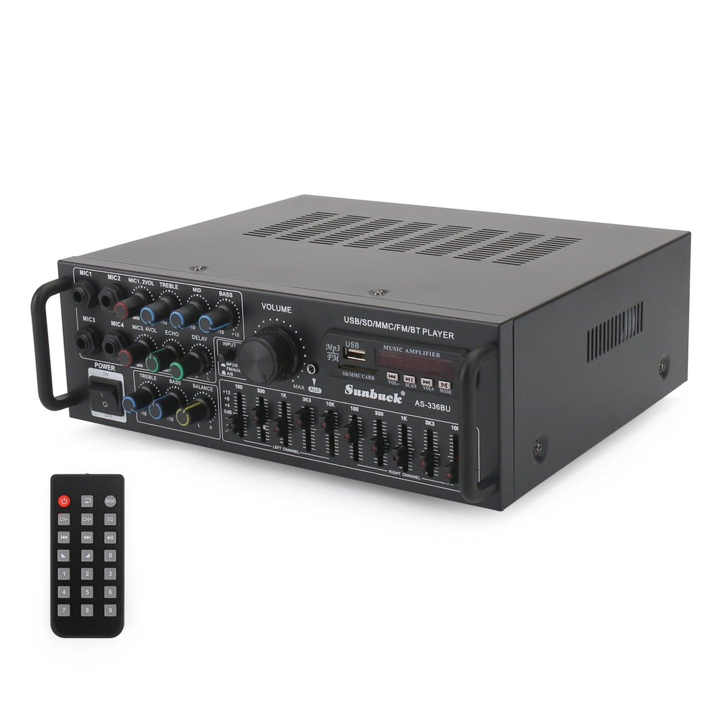 ☆2000W Bluetooth HiFi Power Amplifier Karaoke USB EQ Mixer SUNBUCK with Remote Control for Car and Home