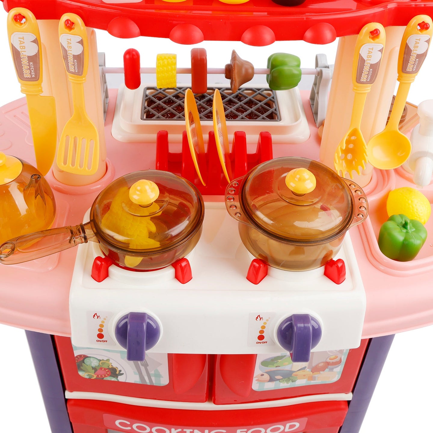 Plastic Tableware Kitchen Set With Sound, Light And Spray Function Kid Toy Pink