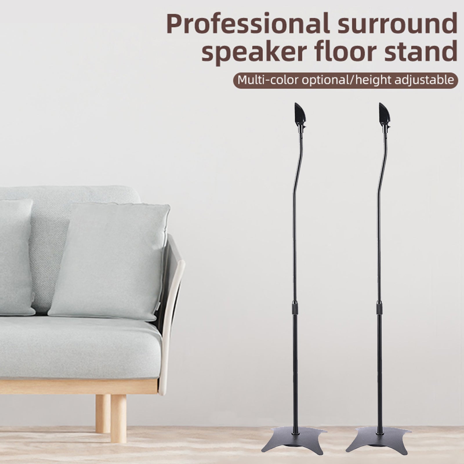 Pair of Adjustable Height Surround Sound Speaker Stands for Satellite & Bookshelf Speakers, Fits Bose, with Cable Management