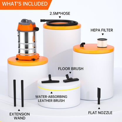 10 Gallon Wet/Dry Shop Vacuum, 8.0 HP Peak Stainless Steel Blower Vac with HEPA Filter for Garage & Workshop