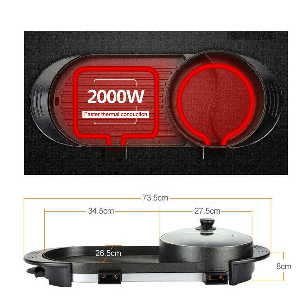 2-in-1 Electric Hot Pot & Smokeless Indoor Grill (110V)