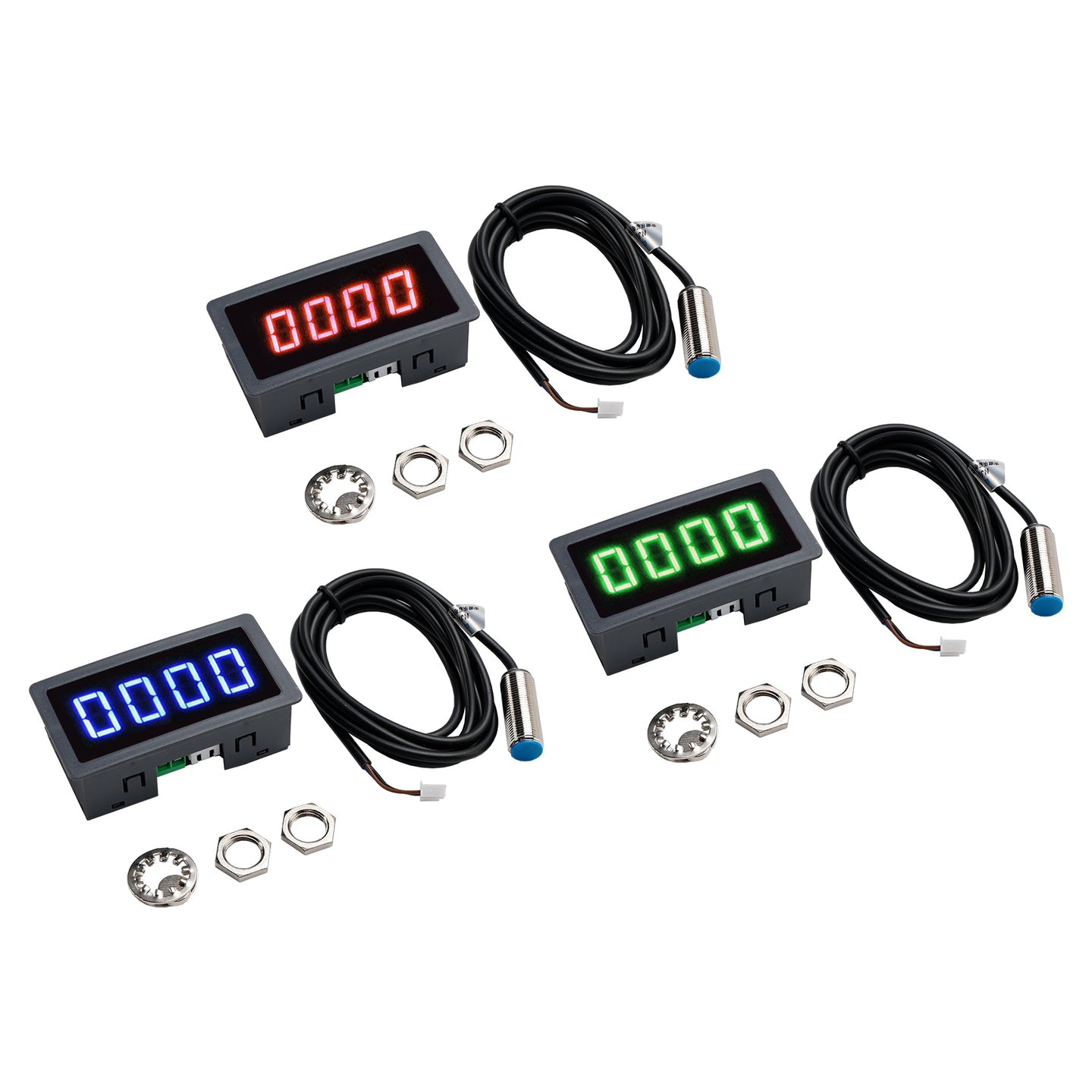 Tachometer 4 Digital LED Tach RPM Speed Meter + Hall Proximity Switch Sensor NPN, Green