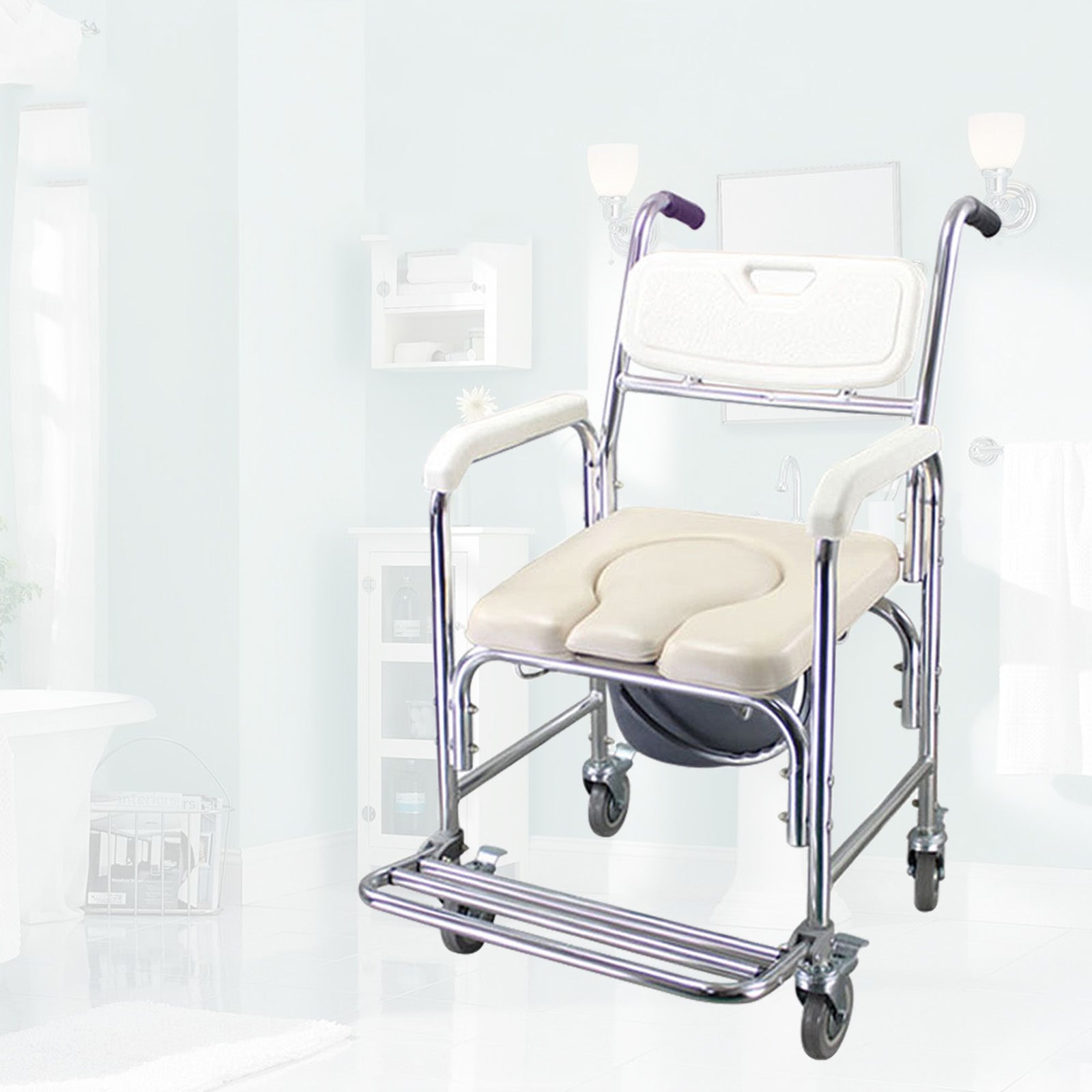 3-in-1 Shower Toilet Wheelchair ¨C Adjustable Commode Chair for Elderly or Patients