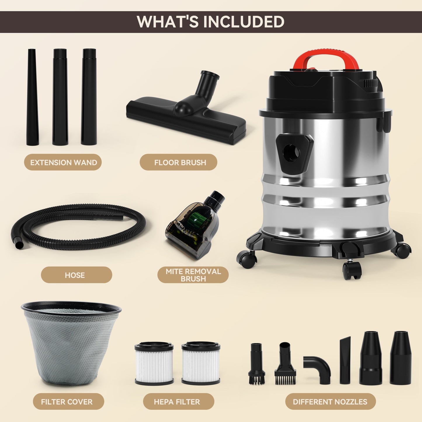 18L Ash Vacuum Cleaner, Powerful 1800W Wet/Dry Shop Vac with Blower Function for Fireplaces, BBQ & Pellet Stoves