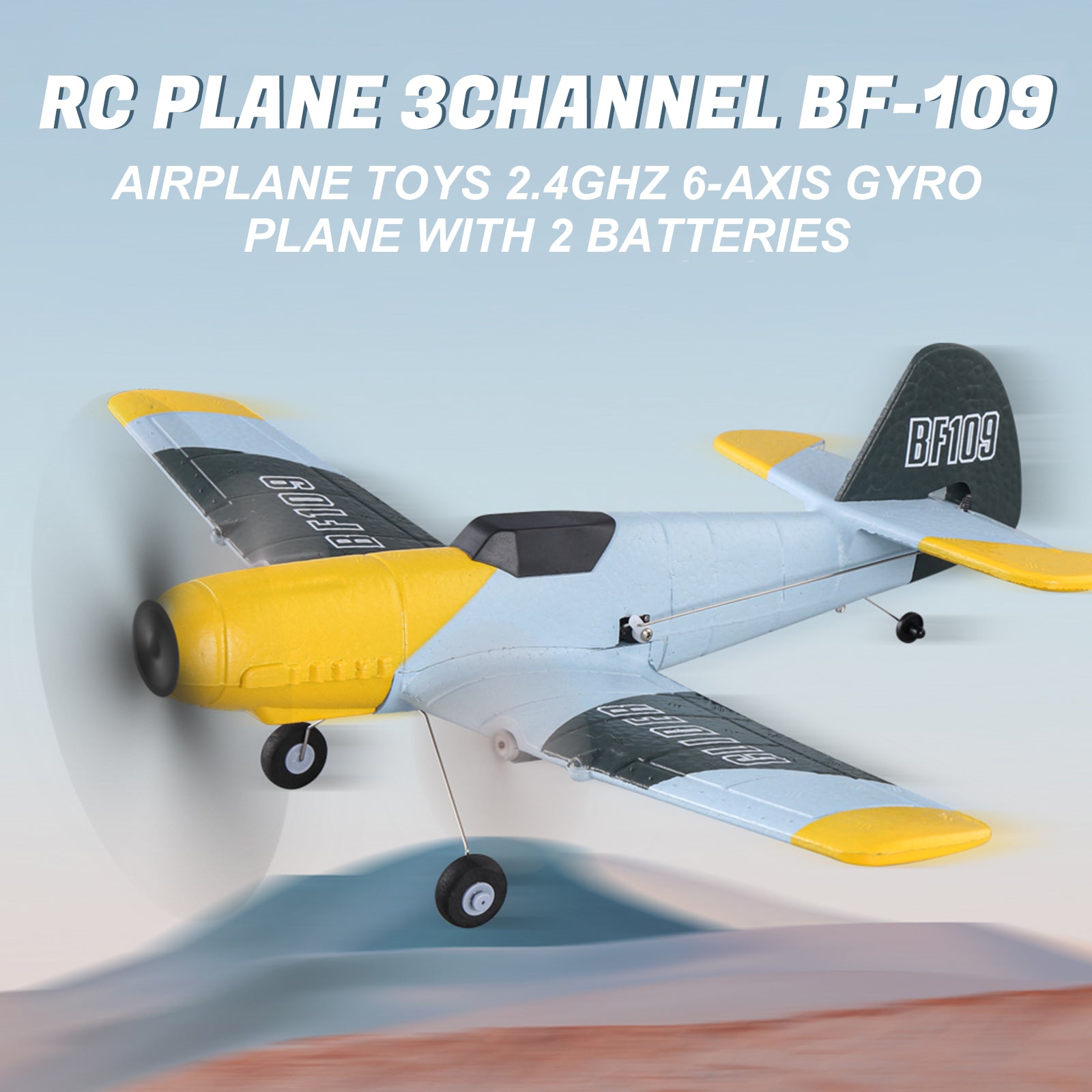 RC Airplane BF-109 Warbird – 3 Channel Remote Control Plane with 2.4GHz, 6-Axis Gyro & 2 Batteries