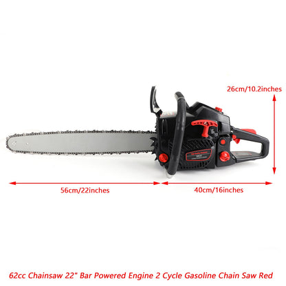 22inch Bar 62cc Chainsaw Powered Engine Gasoline Chain Saw Red & Black