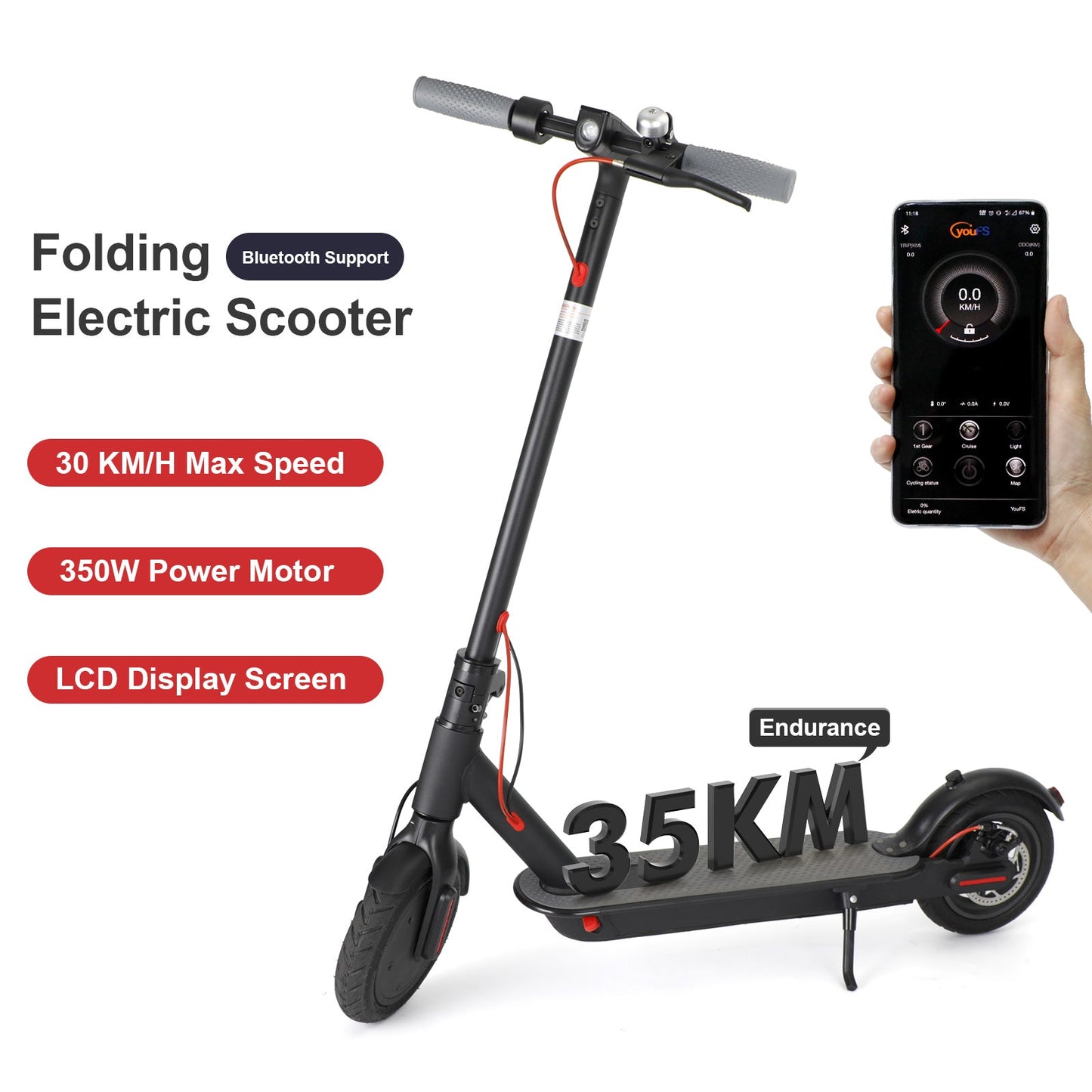 8.5 inch Folding E-Scooter App 350W 35KM Range 30km/h Commute