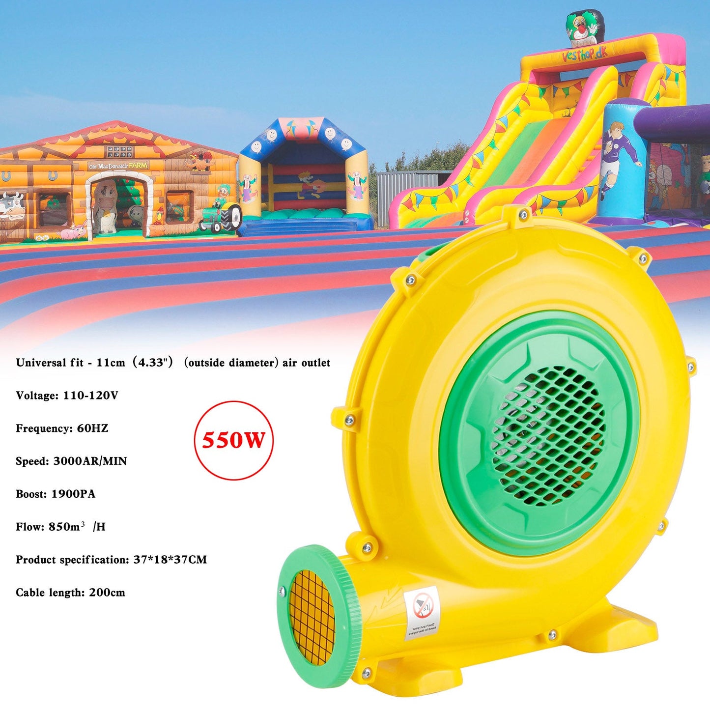 550 Watt Inflatable Bounce House Water slide Air Pump Blower Fan Inflatable castle